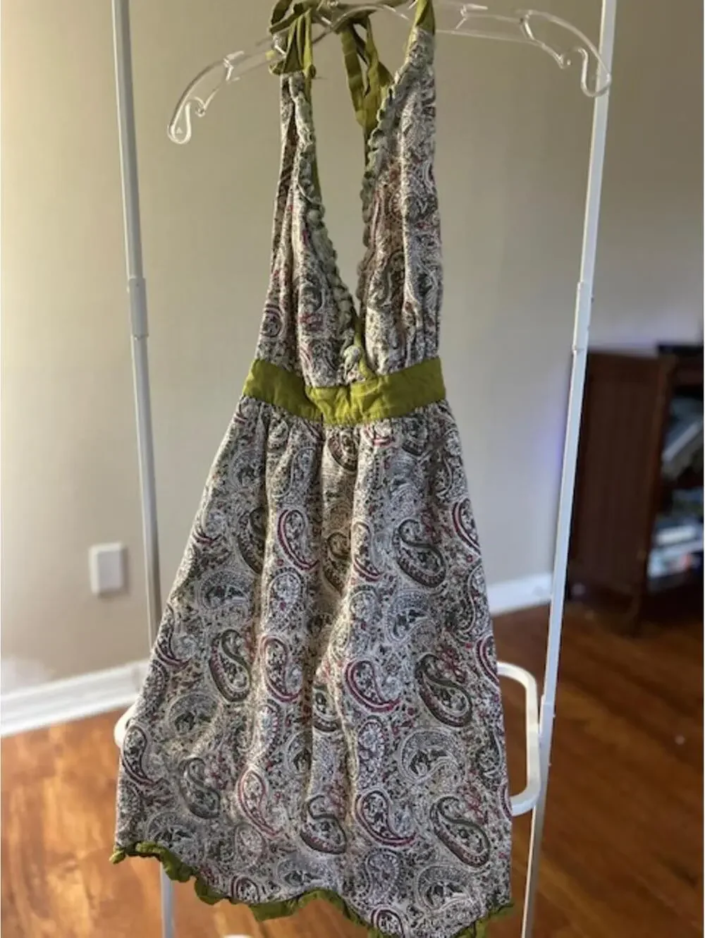 Bohemian Style Paisley Halter Dress Apron with Green Accents